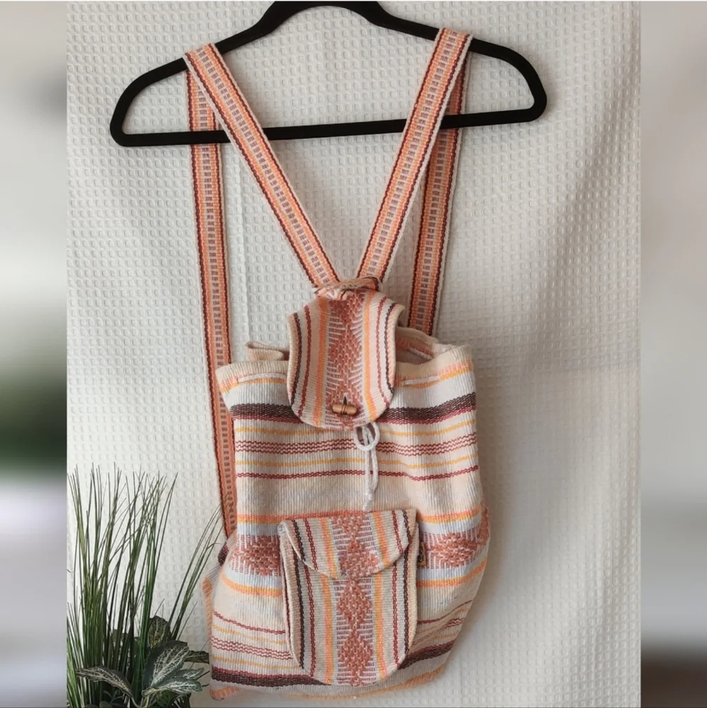 Artesanias Mr Pinzon Orange, Brown and Cream Woven Backpack Bag